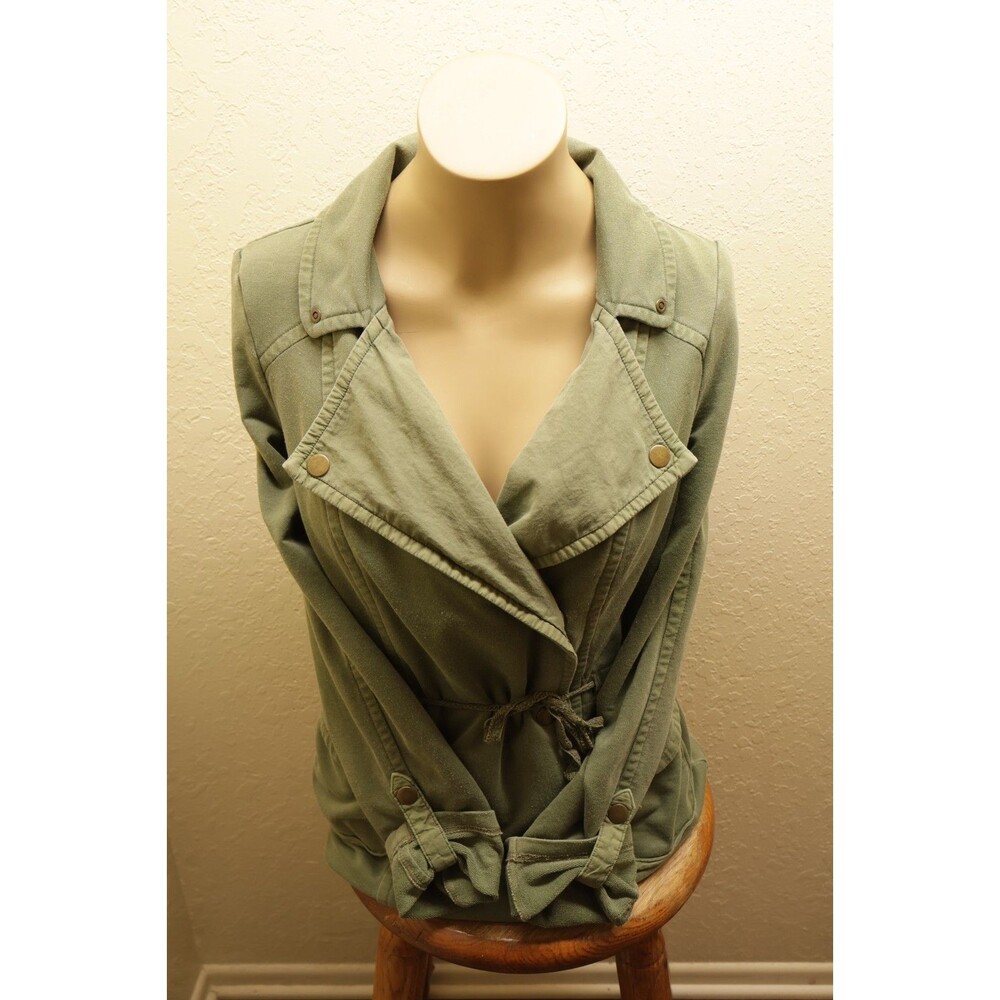 Anthropologie Saturday Sunday Olive Green Moto Military Jacket Knit Drawstring